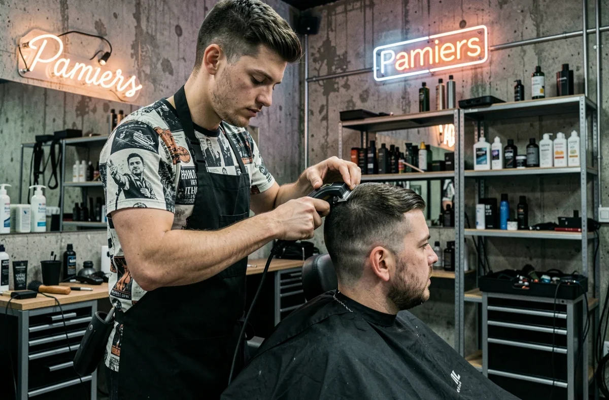 Barbier jeune réalisant une coupe buzzcut chez BuzzCut Barbier à Pamiers