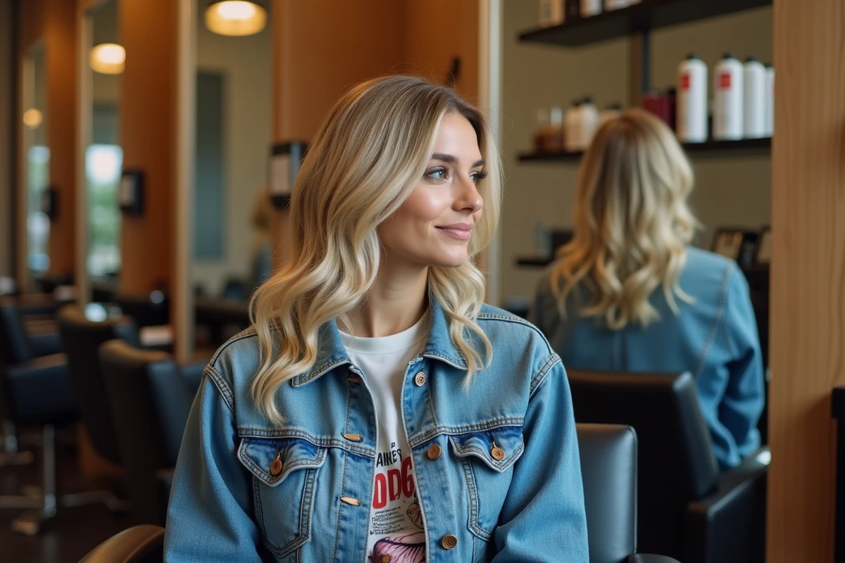 Femme avec coiffure mullet dans un salon moderne