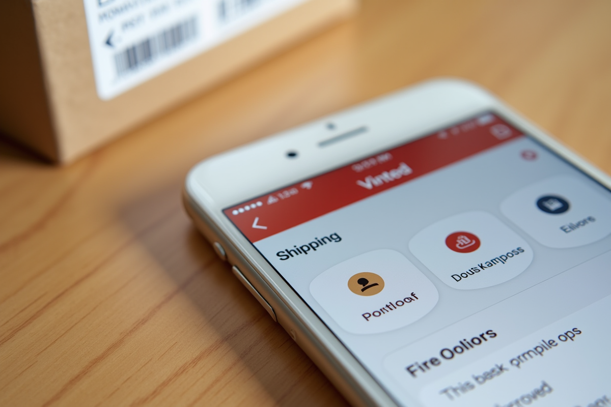 Ecran de smartphone affichant l application Vinted pour expédition