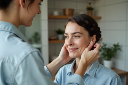 Femme souriante avec une tresse élégante dans un intérieur cosy