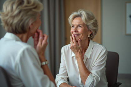 Femme élégante se regardant dans un miroir en clinique