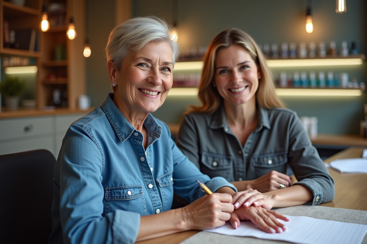 Femme et amie se faisant une manucure en salon