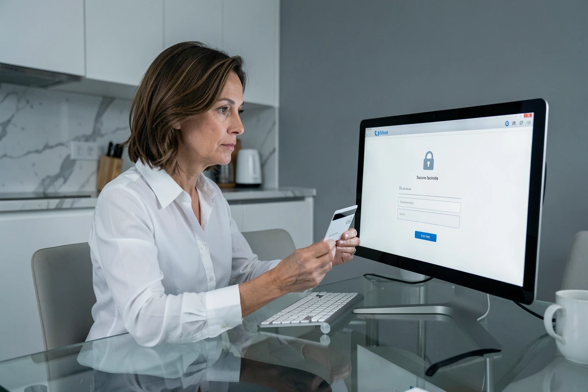 Femme sécurisant ses données personnelles lors d'un achat sur le site de vente au personnel L'Oréal depuis son domicile
