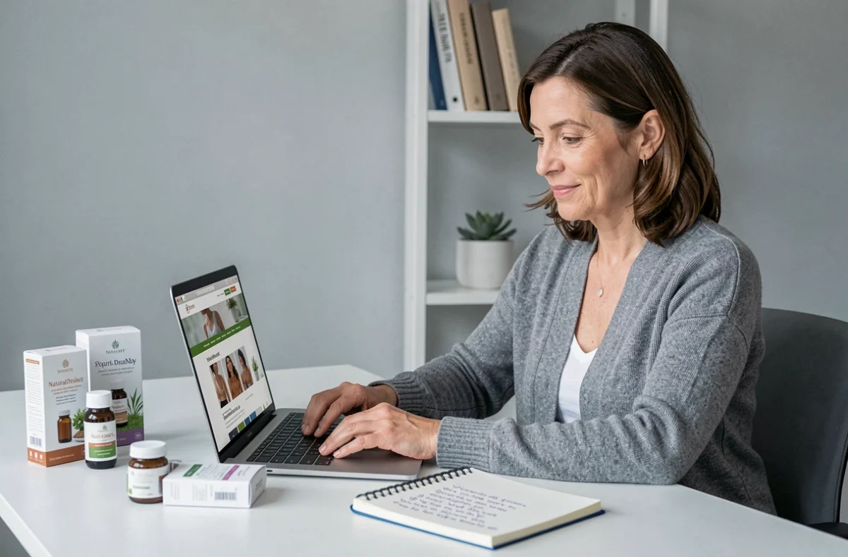 Femme recherchant les meilleurs bons plans Zaturelle en ligne depuis son bureau à domicile