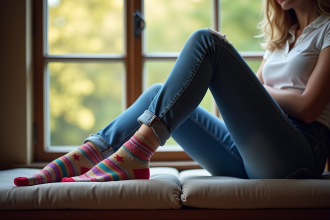 Chaussettes blanches stylées assorties à un jean décontracté