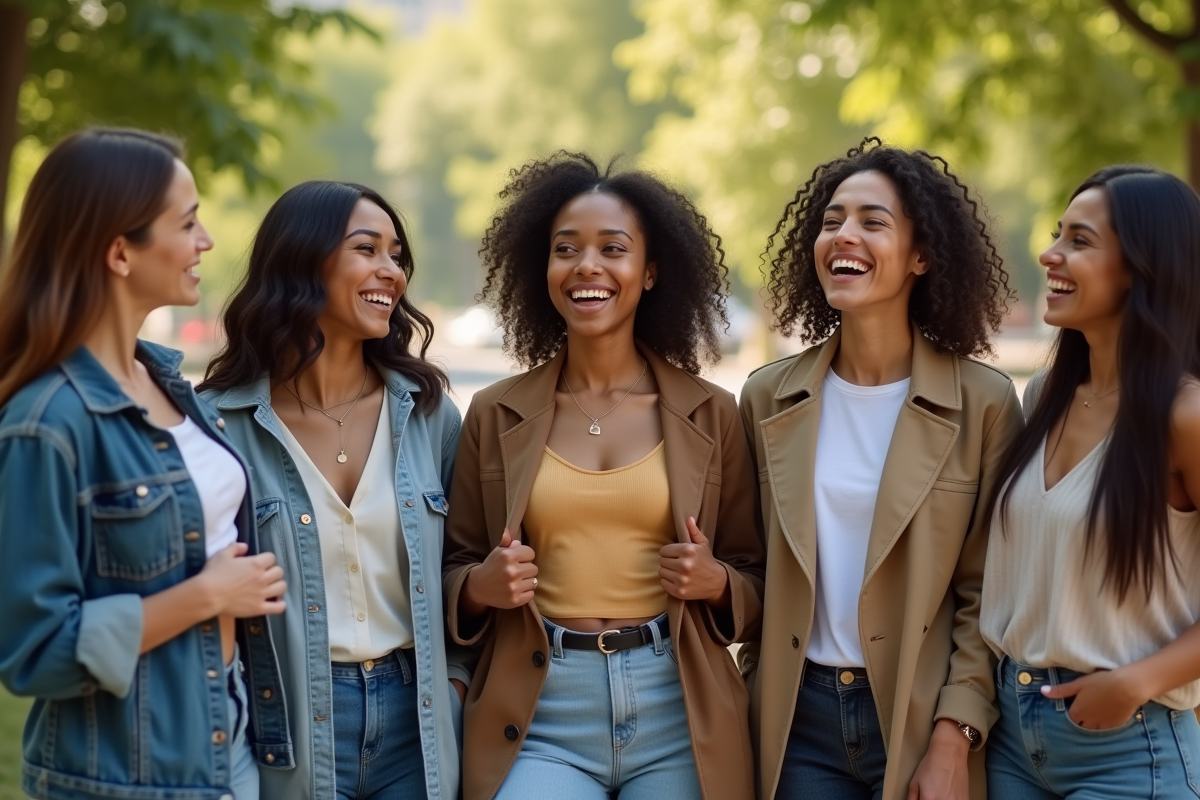Groupe de femmes confiantes discutant dans un parc ensoleille