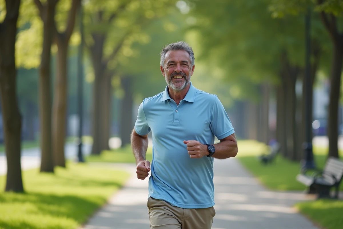 Homme courant dans un parc urbain pour l article santé