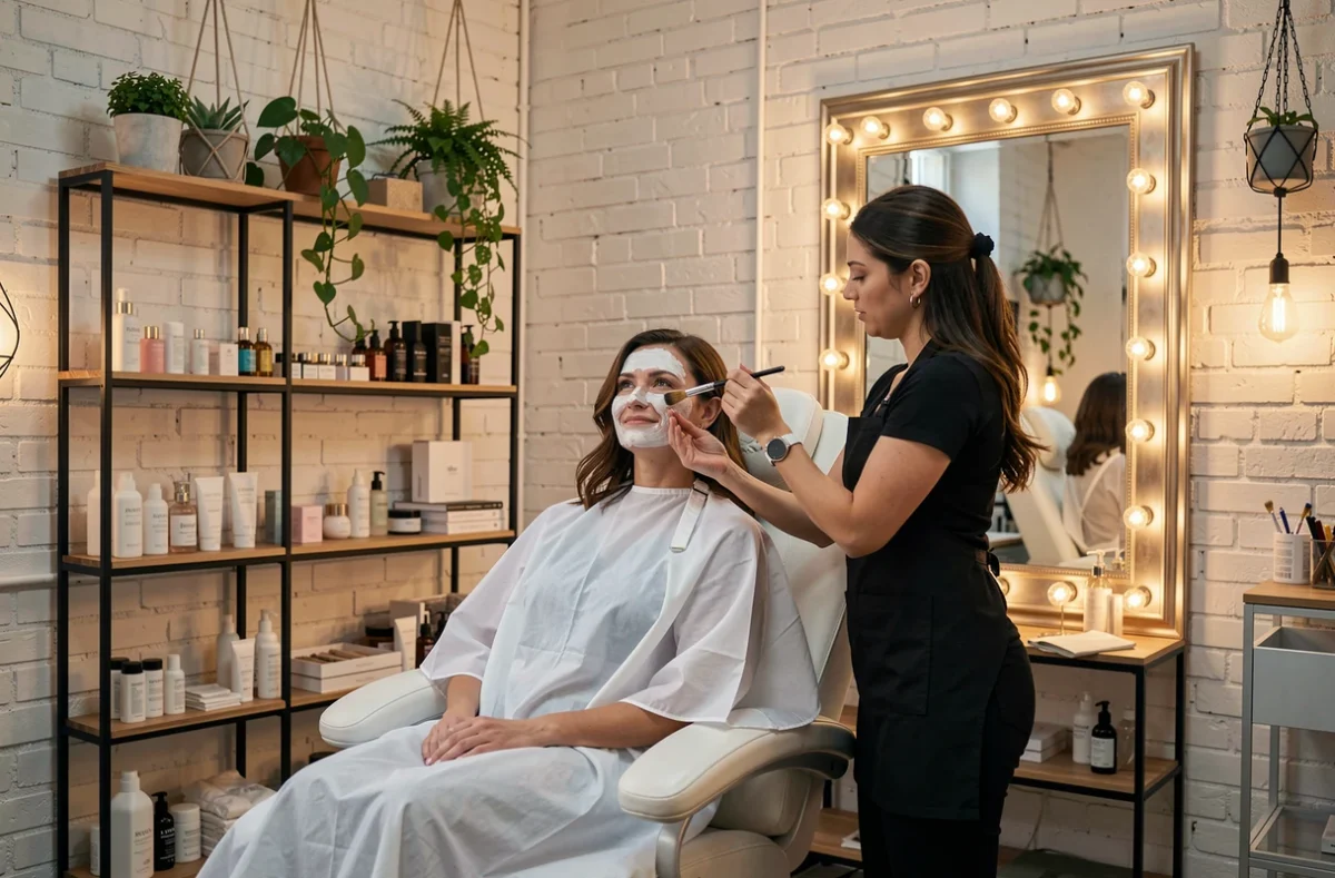 Application d'un masque visage à l'Institut Métamorphose à Strasbourg dans un cadre urbain chic