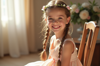 Jeune fille souriante avec tresses et accessoires floraux