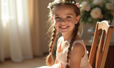 Jeune fille souriante avec tresses et accessoires floraux