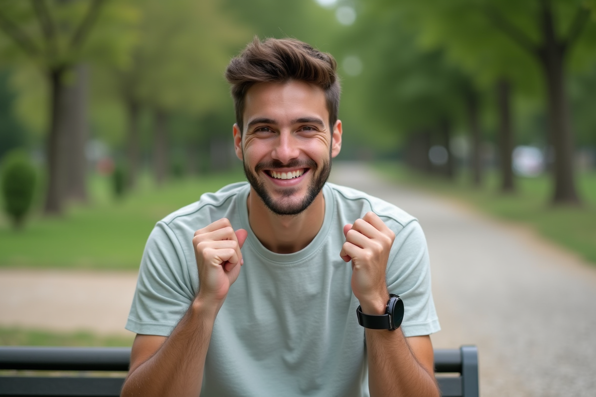 Jeune homme faisant des exercices faciaux en plein air