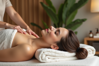 Femme détendue recevant un massage dans un spa