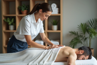 Femme masseuse professionnelle en spa avec client détendu
