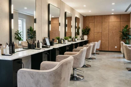 Intérieur d'un salon de coiffure moderne dans le Val-d'Oise, illustrant le classement des 10 meilleurs coiffeurs de la région
