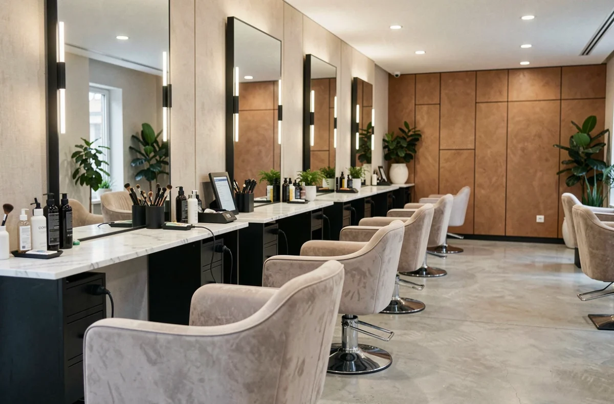 Intérieur d'un salon de coiffure moderne dans le Val-d'Oise, illustrant le classement des 10 meilleurs coiffeurs de la région