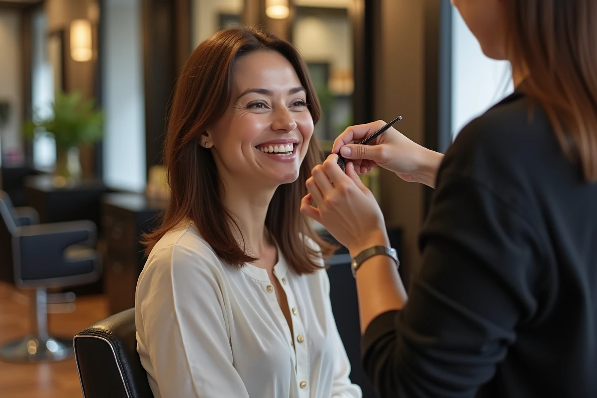 Femme en salon recevant des mèches de cheveux