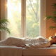 Intérieur de spa serein avec personne en robe blanche