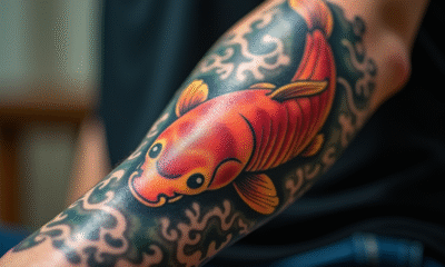 Tatouage koi japonais sur avant-bras en gros plan